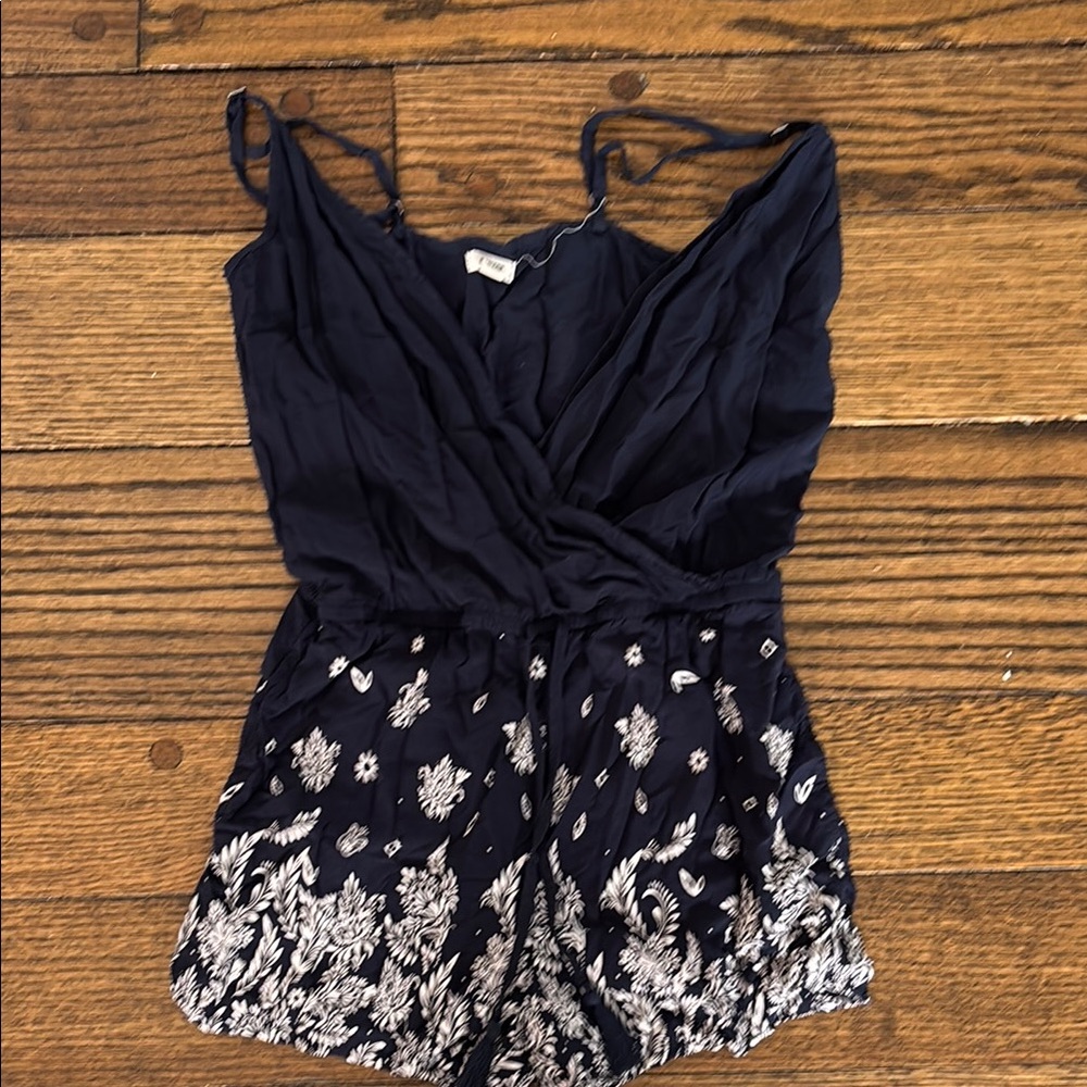Garage Navy and White Floral Jumpsuit